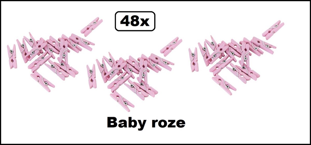 48x Mini houten knijpers baby roze - Geboorte Babyshower kaart knijpers foto knijpers