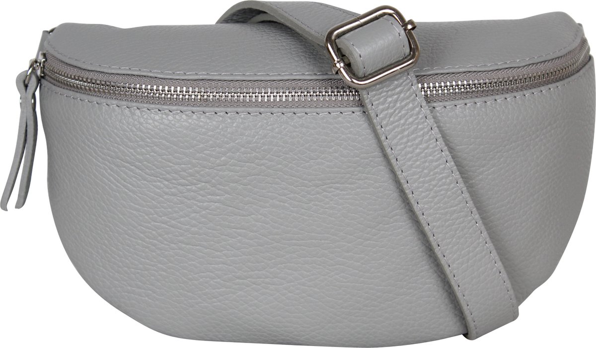 AmbraModa GLX1 - kleine heuptas buiktas crossbodytas, ideaal voor vakantie, reizen, uitgaan gemaakt van echt leer. Grijs