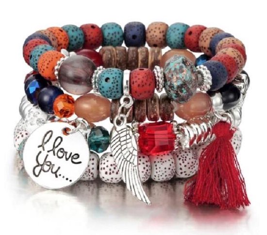 Bracelet Sorprese - Ibiza Style - bracelet femme - 4 pièces - blanc/argent - cadeau - Modèle J
