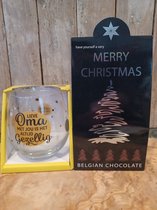 Oma-Lieve Oma-Moederdag-Wijn-Water-Glas-Belgische-Chocolade-Kadootje-Giftset-Cadeaupakket-Decembercadeau-Kerstcadeau-Kerst-Sinterklaas-Oudejaarsborrel-Familiediner-Kerstdiner