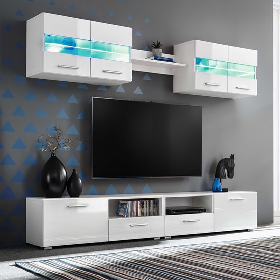 Ensemble meuble TV mural avec éclairage LED blanc brillant 5 pièces |  bol.com