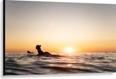Canvas - Zee - Zonsondergang - Surfplank - Surfers - Hobby - 120x80 cm Foto op Canvas Schilderij (Wanddecoratie op Canvas)