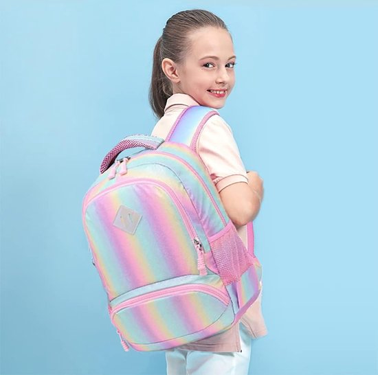 Schooltassen voor meisjes, glitter rugzak, regenboog schooltassenset, eenhoorn rugzak voor kinderen, rugzak voor meisjes, casual dagrugzak voor school, reizen, 30x15.7x40 CM