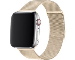 Luxe Milanese band - Geschikt voor Apple Watch bandje -Series 1/2/3/4/5/6/7/8/9/10/11/SE/SE2/SE3/Ultra (2/3) - Strap-it - Retro goud - RVS metalen bandje met magneet - Milanees iWatch bandje voor maat: 44mm / 45mm / 46mm / 49mm