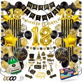 Fissaly 18 Jaar Zwart & Goud Verjaardag Decoratie Versiering - Helium, Latex & Papieren Confetti Ballonnen