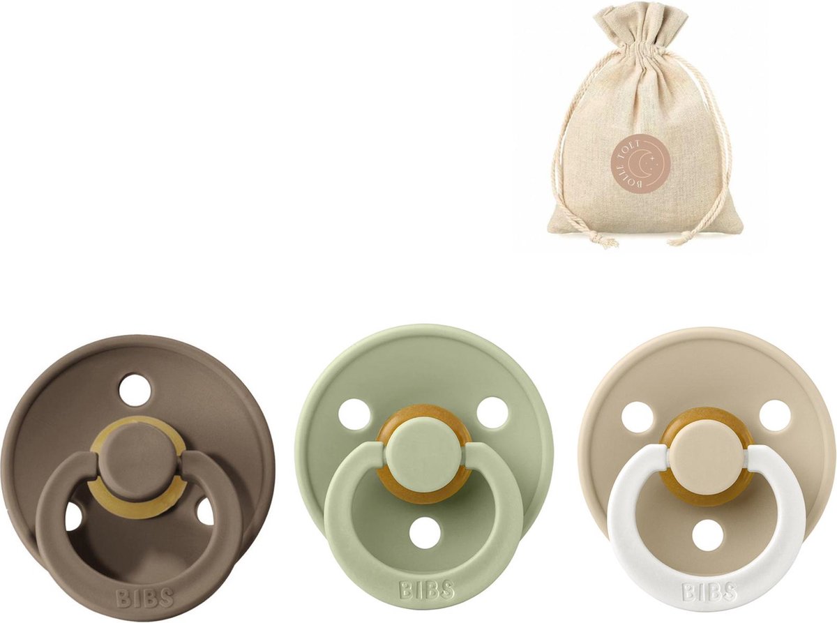 Goedkoopste BIBS fopspenen T1 speenzakje BolleToet - dark oak, sage, glow in the dark vanilla - 0-6 maanden