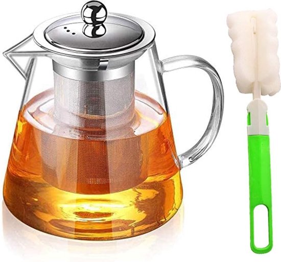 Theepot glas 0,8 liter - theepot met zeef in de tuit, glazen theepot