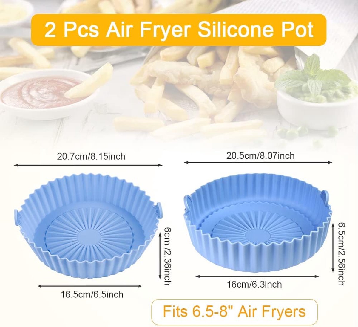 2pcs Air Fryer Silicone Pot Hot Air Fryer Silicone 6.5 Pouces Réutilisable  Universel