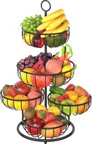 Fruitmand etagère 5 etages, fruitetagères, fruitschaal, metaal, zwart, mat, voor meer ruimte op het werkblad, keuken, etagères met fruitschalen, organizer voor brood, snacks en groenten