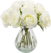 Kunstbloemen, kunstrozen, namaakboeket, Iers rozenboeket, zijden roos, hoogte 23 cm, 12 koppen, rozen, zijden bloemen, bruidsboeket voor bruiloft, woondecoratie