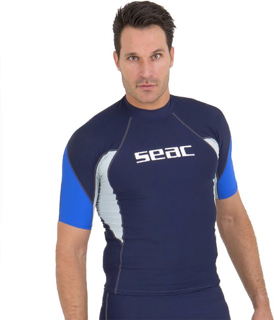 Seac RAA Short Evo rashguard met korte mouwen voor heren - UV zwem en snorkeltop - Blauw/wit - S
