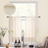 Landhuisstijl Vitrage Semi-transparant linnen gordijnen bistrogordijn voor keuken, woonkamer en kleine ramen, set van 2, 120 x 60 cm (b x h), linnen