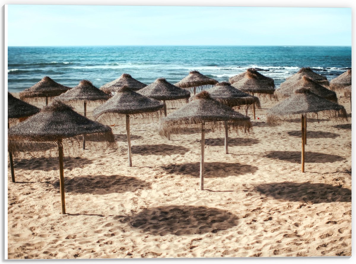 PVC Schuimplaat- Zee - Strand - Zand - Parasols - 40x30 cm Foto op PVC Schuimplaat