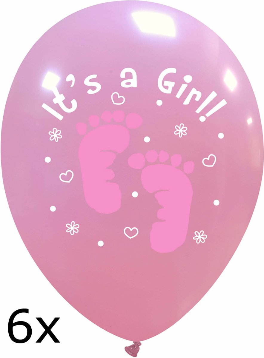 It's a Girl Ballonnen met schattige babyvoetjes, 6 stuks, 30cm