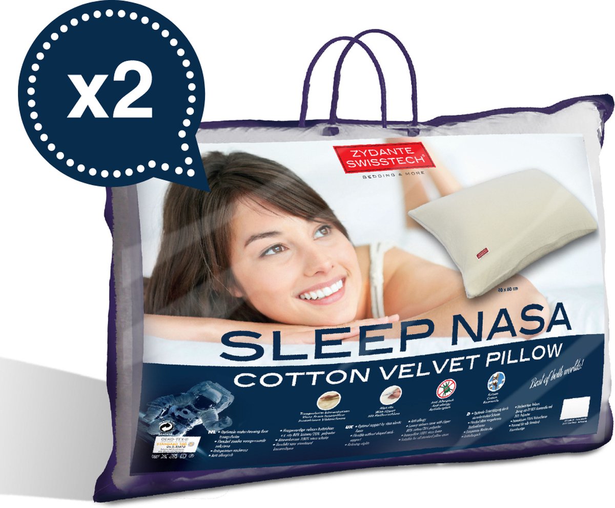 Nora Sleep® Nora Sleep - Swiss - Sleep Nasa - Traagschuim - Hoofdkussen - Memory Foam - Set van 2 stuks Wit