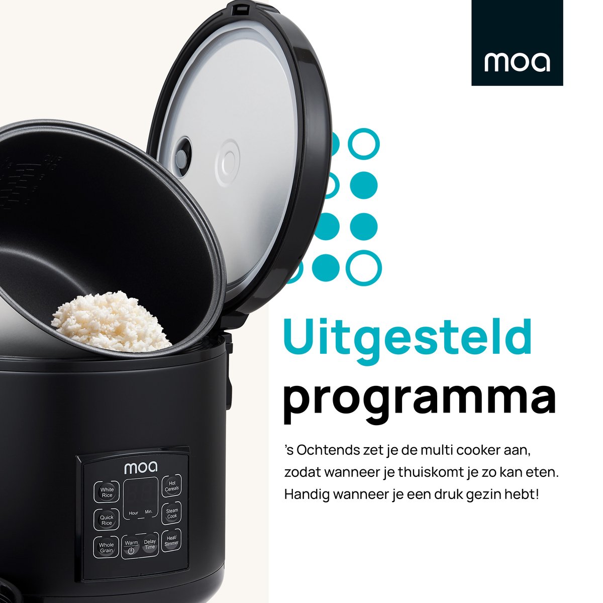 MOA Multicooker - 5L - Slowcooker - Rijstkoker met Stomer - BPA-vrij - Stoomkoker - Warmhoudfunctie - 700W -Zwart thumbnail 3