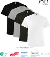 4 Pack SOLS V-hals, Heren T-Shirt 100% katoen V-hals, Zwart, Wit, Lichtgrijs gemeleerd, Donker Grijs Maat S