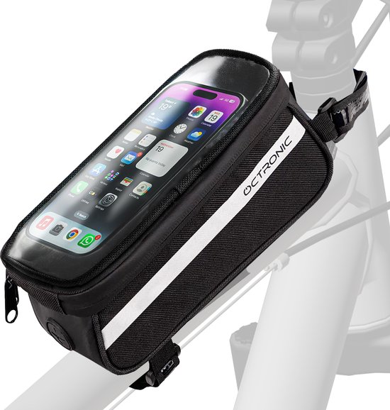 Sacoche de cadre étanche avec support pour smartphone - Support de téléphone étanche pour vélo - Sacoches de vélo vélos électriques - 6,8 pouces - Zwart