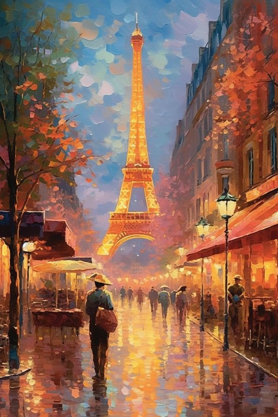 Parijs Aquarel Poster | Poster Parijs Vintage | Eiffeltoren Aquarel Poster | Woondecoratie | 61x91cm | Geschikt om in te Lijsten