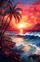 Palmboom Sunset | Palmboom Poster | Sunset Poster | Vakantieposter | Tropisch Eiland | Woondecoratie | 61x91cm | Geschikt om in te Lijsten