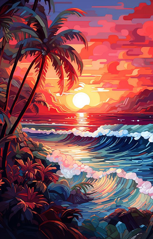 Palmboom Sunset | Palmboom Poster | Sunset Poster | Vakantieposter | Tropisch Eiland | Woondecoratie | 61x91cm | Geschikt om in te Lijsten