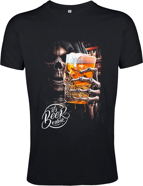 T-Shirt 1-144 zwart skull - its beer oclock - Zwart, 4xL