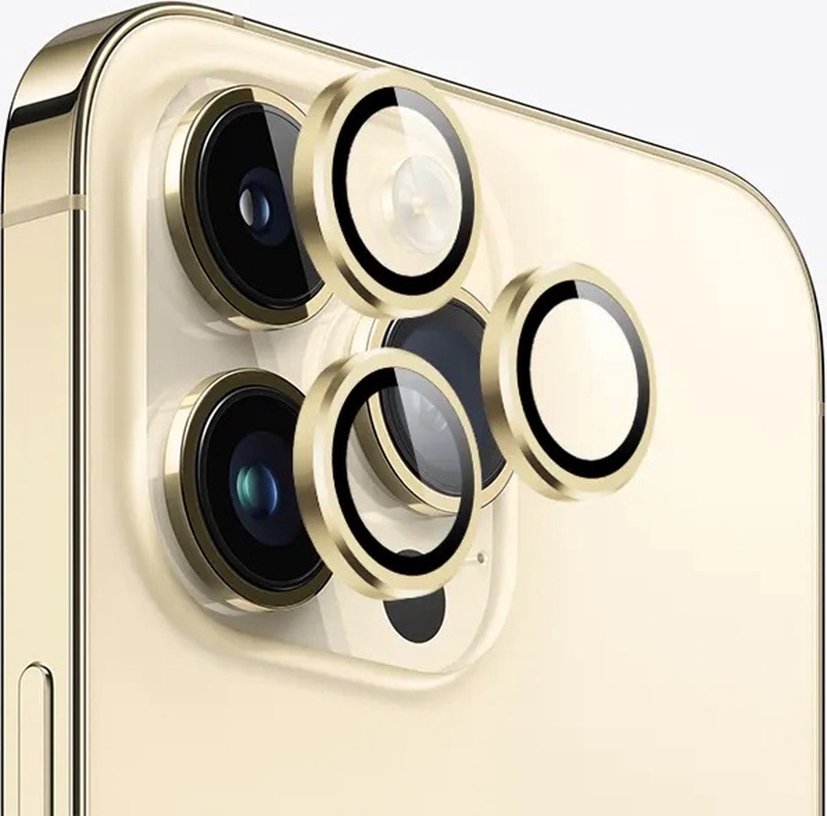 Screenz® - Camera lens protector geschikt voor iPhone 14 Pro / 14 Pro Max - Screenprotector - Beschermglas - Glasplaatje geschikt voor iPhone 14 Pro / iPhone 14 Pro Max - Goud - 3 stuks