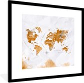 Fotolijst incl. Poster - Kaart - Goud - Wereld - 40x40 cm - Posterlijst