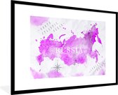 Fotolijst incl. Poster - Wereldkaart - Roze - Rusland - 90x60 cm - Posterlijst