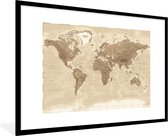 Fotolijst incl. Poster - Wereldkaart - Vintage - Bruin - 90x60 cm - Posterlijst