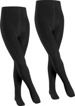 FALKE Family 2-Pack dun eenkleurig katoen multipack panty kinderen zwart - maat 110-116