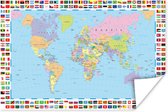 Poster Wereld - Kaart - Vlag - Kleuren - 30x20 cm