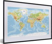 Fotolijst incl. Poster - Wereldkaart - Aardrijkskunde - Atlas - 60x40 cm - Posterlijst
