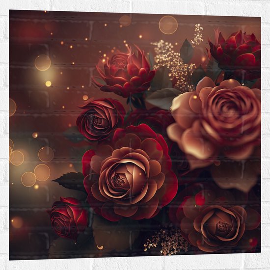 Muursticker - Magisch Rood Bloemenboeket - 80x80 cm Foto op Muursticker