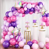 Ballonnenboog Paars / Marmer / Roze - 81 -delig ballonnenpakket Paars / Roze - Ballonnenboog verjaardag meisje - Prinses / Babyshower / Gender reveal versiering - Ballonnen pilaar Paars / roze - Verjaardag meisje 1, 2, 3, 4, 5 jaar