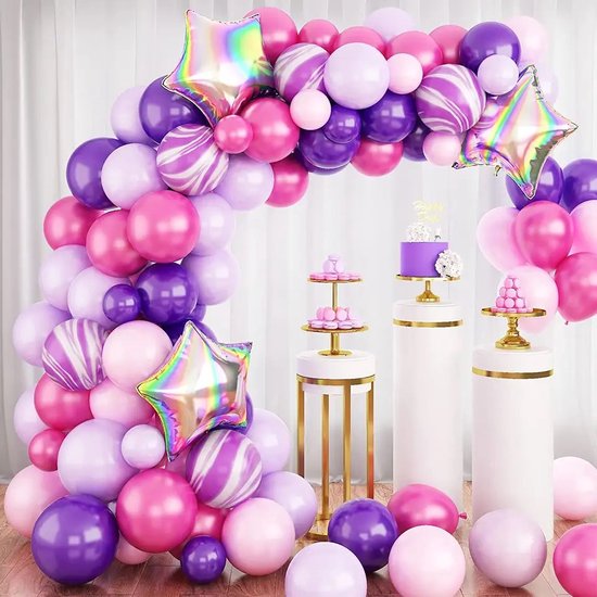 Arche de ballon Violet/Marbre/Rose - Paquet de 81 ballons Violet/Rose -  Arche de