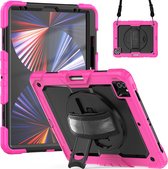 Tablet Beschermhoes Cover met Strap en Roteerbaar Standaard geschikt voor Apple iPad Pro 12.9 inch (2018/2020/2021/2022) | Volledig bescherming | Kindvriendelijk hoes incusief riem - Roze
