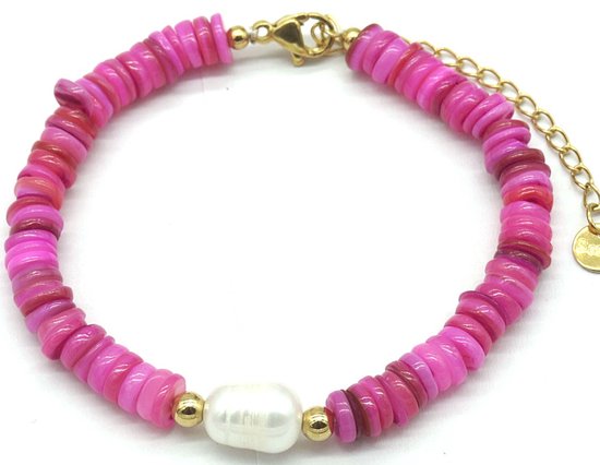Bracelet Femme - Perles et Perle - Acier Inoxydable - Longueur 16-19 cm - Violet