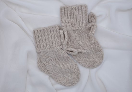 Bimbi - Merino wol Babyslofjes - Sand - Booties - Oeko Tex Standard Gecertificeerd