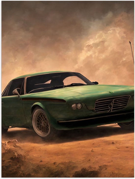 Poster (Mat) - Oude Groene Auto Rijdend over Zandpad - 30x40 cm Foto op ...