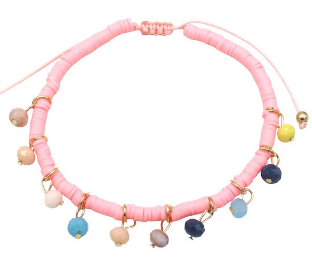 Enkelbandje - Roze met kralen - Boho Ibiza stijl - Verstelbaar - Damesdingetjes