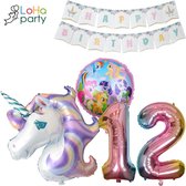 Loha-party® XXL Unicorns met XXL cijfer 12 Versiering ballonen--Folie Cijfer 12 Ballon -Eenhoorn Folie Ballon 12e Verjaardag Versiering-Unicorn Ballon Decoratie Feest Versiering-XXL-80cm Cijfer 12-Happy birthday-Folie ballonnen