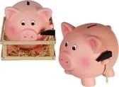 Spaarvarken met hamer in kistje - roze - keramiek - 21 x 16 cm - Spaarpot