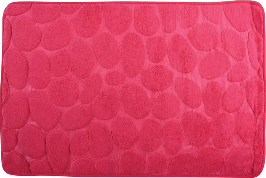 MSV Badkamerkleedje/badmat tapijt - kiezel motief - vloermat - fuchsia roze - 50 x 80 cm - laagpolig