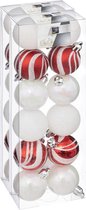Atmosphera kerstballen 36x -parelmoer wit/rood - 4 cm - kunststof