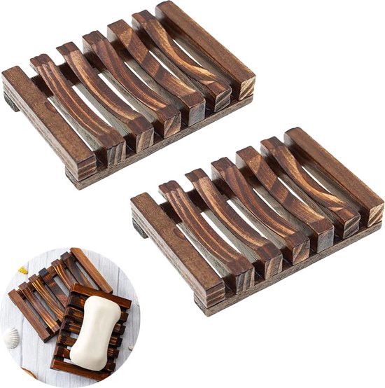 Consumerce® Premium Houten Zeephouder - 2 Stuks - Zeepbakje - Badkamer - Douche - Zeephouders - Keuken - Zeepschaaltje - Hout