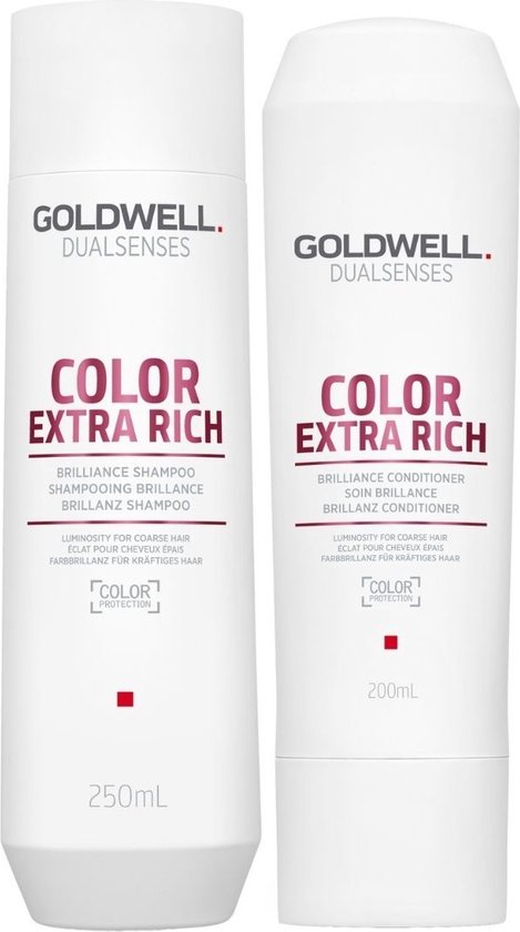 Goldwell Dualsenses Color Extra Rich Shampoo en Conditioner in 250ml en 200ml verpakkingen.