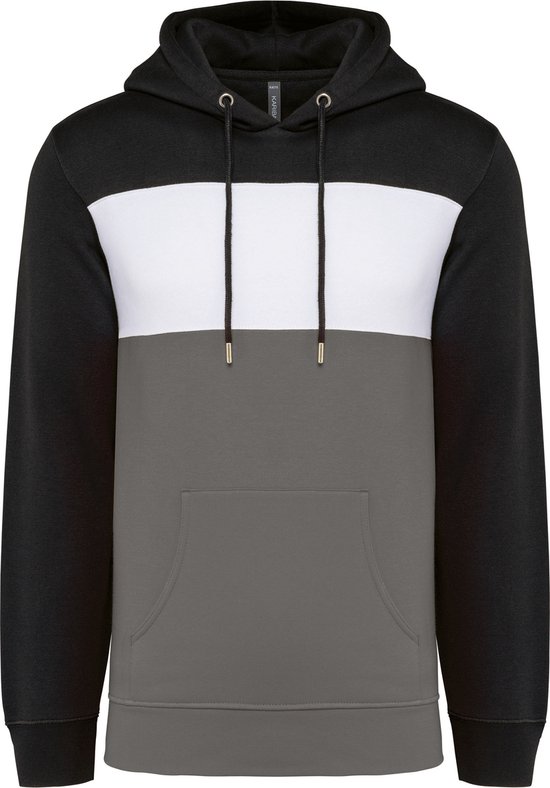 Driekleurige unisex hoodie met capuchon merk Kariban Zwart/Wit/Basalt - 4XL