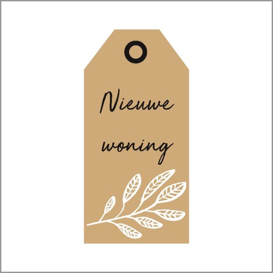 Carte Cadeau - "Nieuwe Home" - Carte Fleur - Etiquette Fleur - Kraft Brun - 10 x 5 cm - 20 pièces - Avec Perçage
