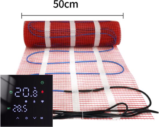 Foto: Elektrische vloerverwarming set 1m2 200 watt met wifi thermostaat zwart 1 m2